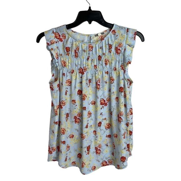 Pleione Women's Blue Floral Sleeveless Flutter Flowy Blouse Size M - Picture 1 of 5